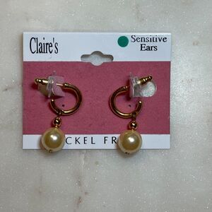 Claire's Vintage Gold tone Hoops with Pearl Earrings | Nickel Free